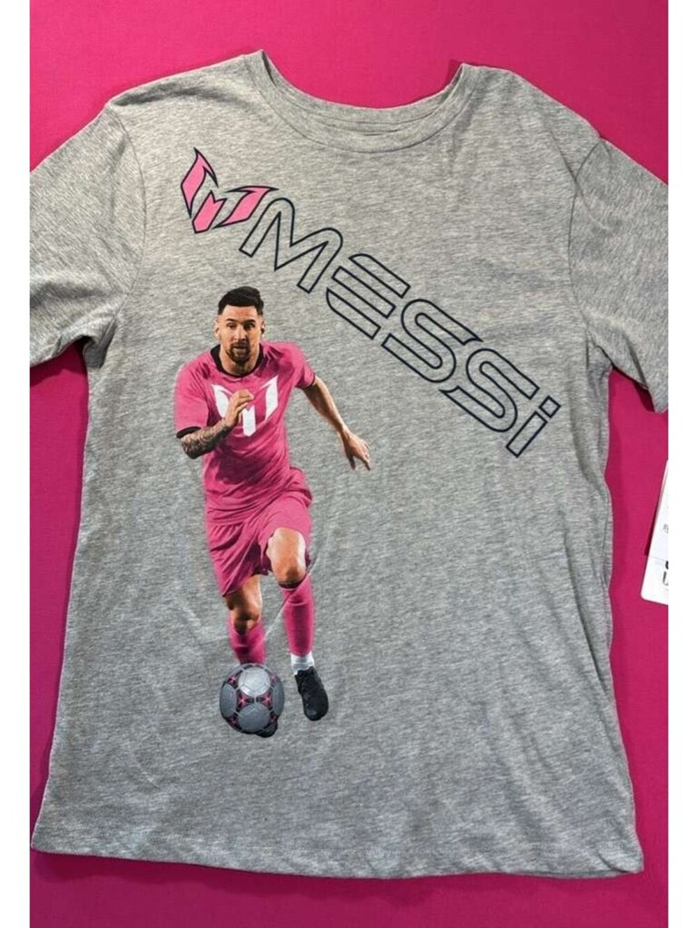 Messi Graphic T‑Shirt – Gray Cotton Soccer Fan Top Size XL